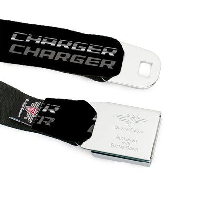 CHARGER Text Seatbelt Belt - CHARGER Double Repeat Black/Gray Webbing