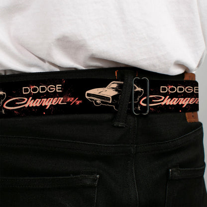 DODGE Text Full Color Black/Tan Seatbelt Belt - DODGE CHARGER R/T Profile Black/Beige/Red Webbing