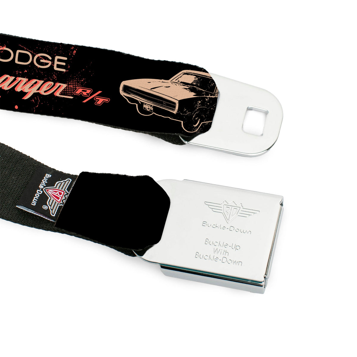 DODGE Text Full Color Black/Tan Seatbelt Belt - DODGE CHARGER R/T Profile Black/Beige/Red Webbing