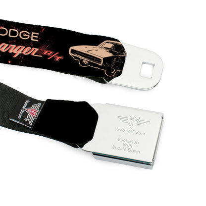 DODGE Text Full Color Black/Tan Seatbelt Belt - DODGE CHARGER R/T Profile Black/Beige/Red Webbing