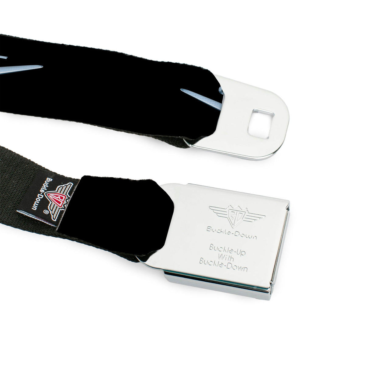 1955-57 CHEVROLET V Emblem Full Color Black Silver Seatbelt Belt - 1955-57 CHEVROLET V Emblem Black/Silver Webbing