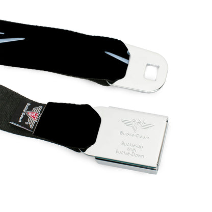 1955-57 CHEVROLET V Emblem Full Color Black Silver Seatbelt Belt - 1955-57 CHEVROLET V Emblem Black/Silver Webbing