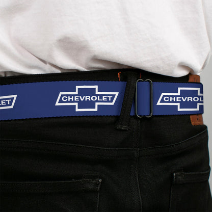 1965 CHEVROLET Bowtie Full Color Black White Seatbelt Belt - 1965 CHEVROLET Bowtie Blue/White Webbing