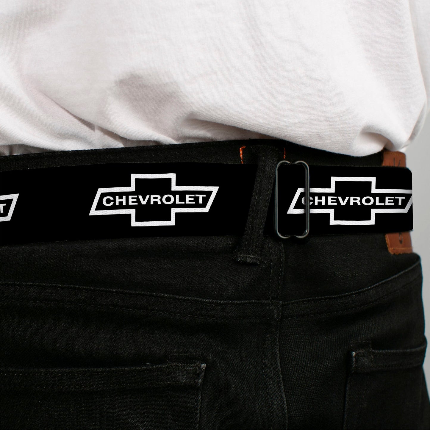 1965 CHEVROLET Bowtie Full Color Black White Seatbelt Belt - 1965 CHEVROLET Bowtie Black/White Webbing