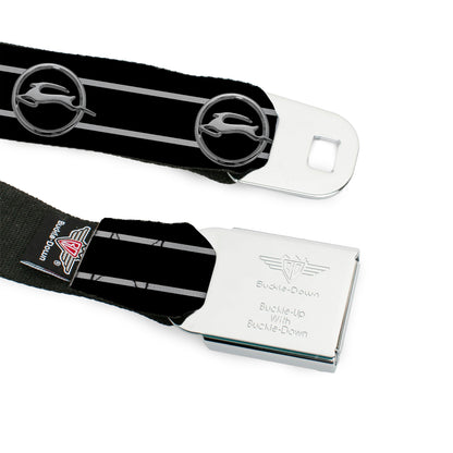 1962 Chevrolet Impala Deer Emblem Full Color Black Silver Seatbelt Belt - 1962 Chevrolet Impala Deer Emblem/Stripe Black/Silver Webbing