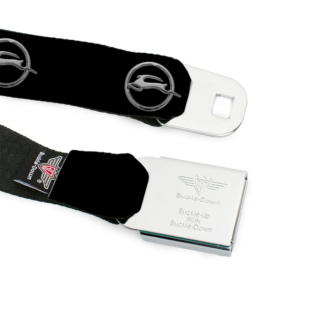 1962 Chevrolet Impala Deer Emblem Full Color Black Silver Seatbelt Belt - 1962 Chevrolet Impala Deer Emblem Black/Silver Webbing