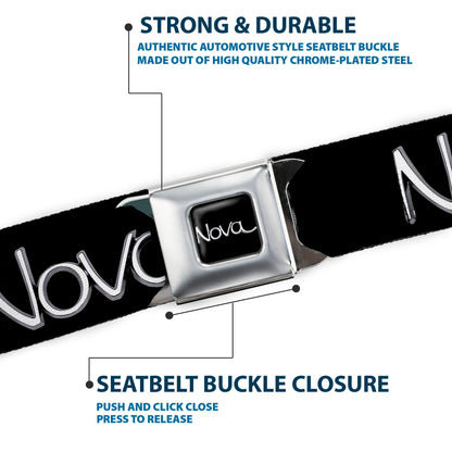 1968-72 NOVA Script Emblem Full Color Black Silver Seatbelt Belt - 1968-72 NOVA Script Emblem Black/Silver Webbing
