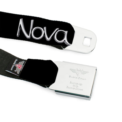 1968-72 NOVA Script Emblem Full Color Black Silver Seatbelt Belt - 1968-72 NOVA Script Emblem Black/Silver Webbing