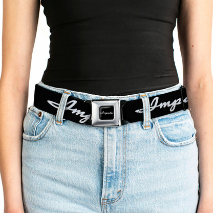 1962 IMPALA Script Emblem Full Color Black Silver Seatbelt Belt - 1962 IMPALA Script Emblem Black/Silver Webbing