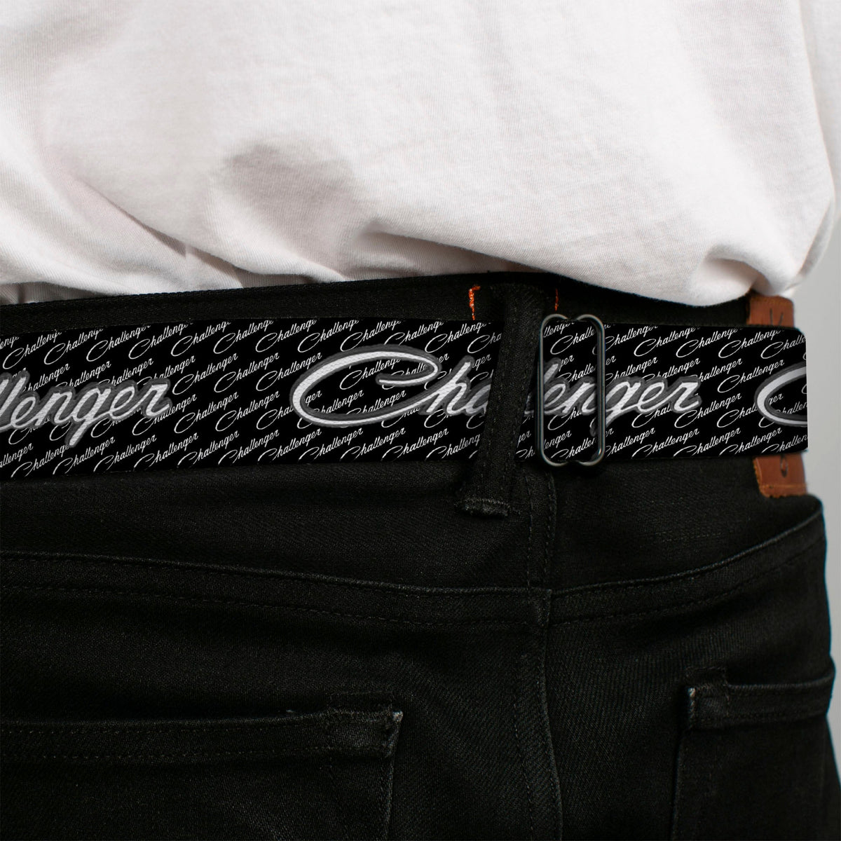 CHALLENGER Script Seatbelt Belt - CHALLENGER Repeat w/Text Black/White Webbing
