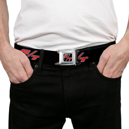 Dodge Challenger R T Emblem Full Color Black White Red Seatbelt Belt - Dodge Challenger R/T Emblem Repeat Black/Blue/White/Red Webbing