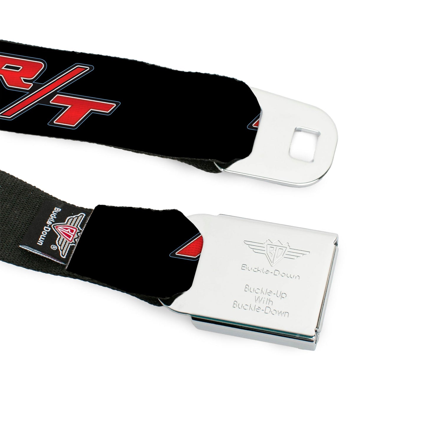 Dodge Challenger R T Emblem Full Color Black White Red Seatbelt Belt - Dodge Challenger R/T Emblem Repeat Black/Blue/White/Red Webbing