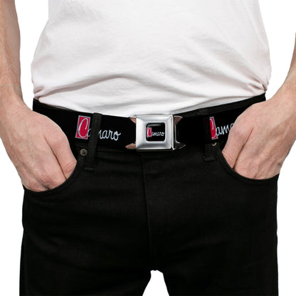 1972 CAMARO Script Emblem Full Color Black Silver Reds Seatbelt Belt - 1972 CAMARO Script Emblem Black/Silver/Reds Webbing