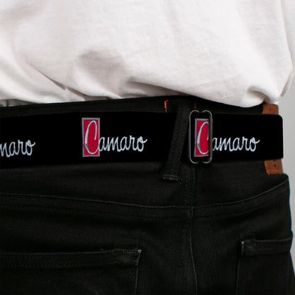 1972 CAMARO Script Emblem Full Color Black Silver Reds Seatbelt Belt - 1972 CAMARO Script Emblem Black/Silver/Reds Webbing