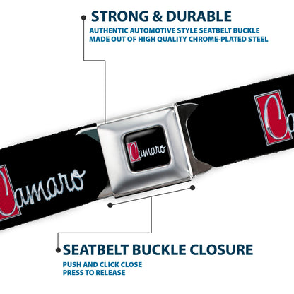 1972 CAMARO Script Emblem Full Color Black Silver Reds Seatbelt Belt - 1972 CAMARO Script Emblem Black/Silver/Reds Webbing
