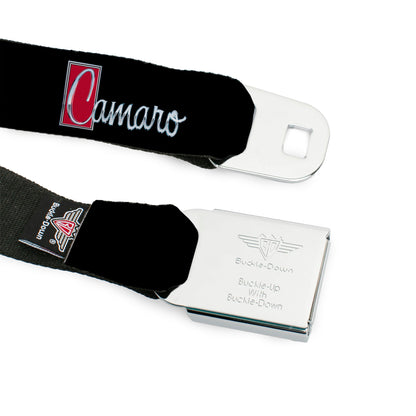 1972 CAMARO Script Emblem Full Color Black Silver Reds Seatbelt Belt - 1972 CAMARO Script Emblem Black/Silver/Reds Webbing