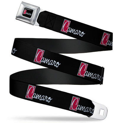 1972 CAMARO Script Emblem Full Color Black Silver Reds Seatbelt Belt - 1972 CAMARO Script Emblem Black/Silver/Reds Webbing
