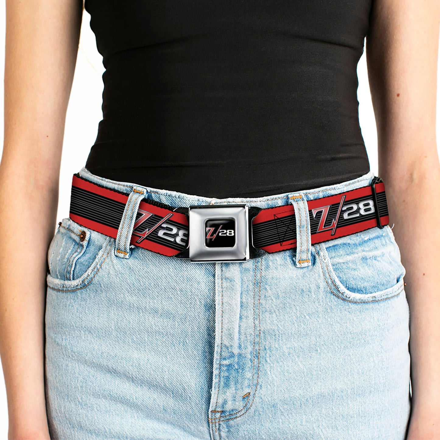1969 Camaro Z 28 Emblem Full Color Black Silvers Red Seatbelt Belt - 1969 Camaro Z/28 Emblem/Stripe Red/Black/Gray/Silver Webbing