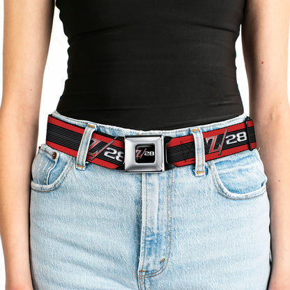 1969 Camaro Z 28 Emblem Full Color Black Silvers Red Seatbelt Belt - 1969 Camaro Z/28 Emblem/Stripe Red/Black/Gray/Silver Webbing