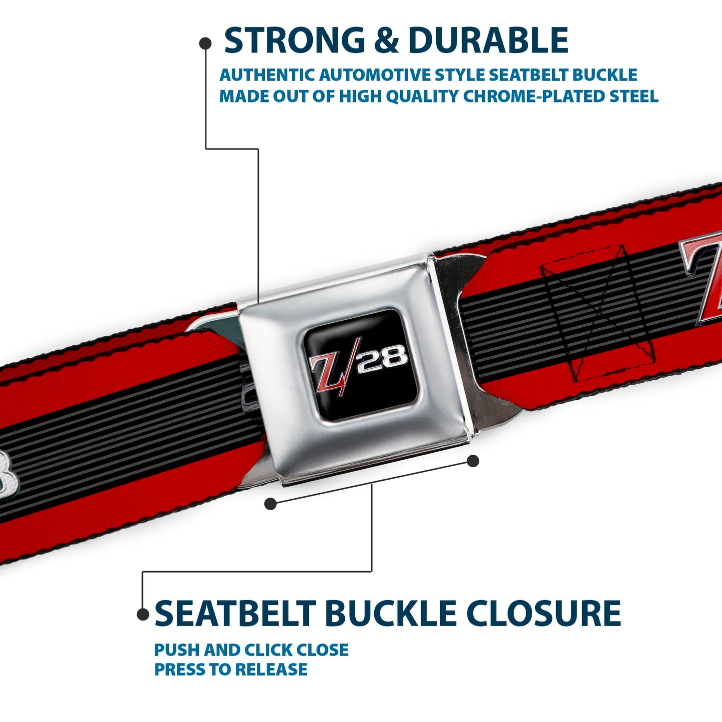 1969 Camaro Z 28 Emblem Full Color Black Silvers Red Seatbelt Belt - 1969 Camaro Z/28 Emblem/Stripe Red/Black/Gray/Silver Webbing