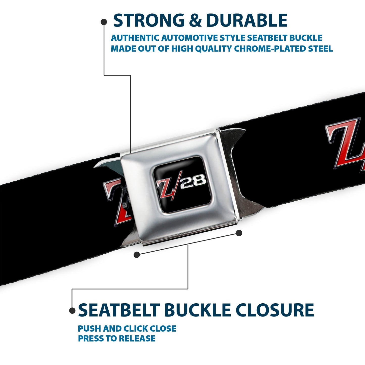1969 Camaro Z 28 Emblem Full Color Black Silvers Red Seatbelt Belt - 1969 Camaro Z/28 Emblem Black/Silvers/Red Webbing