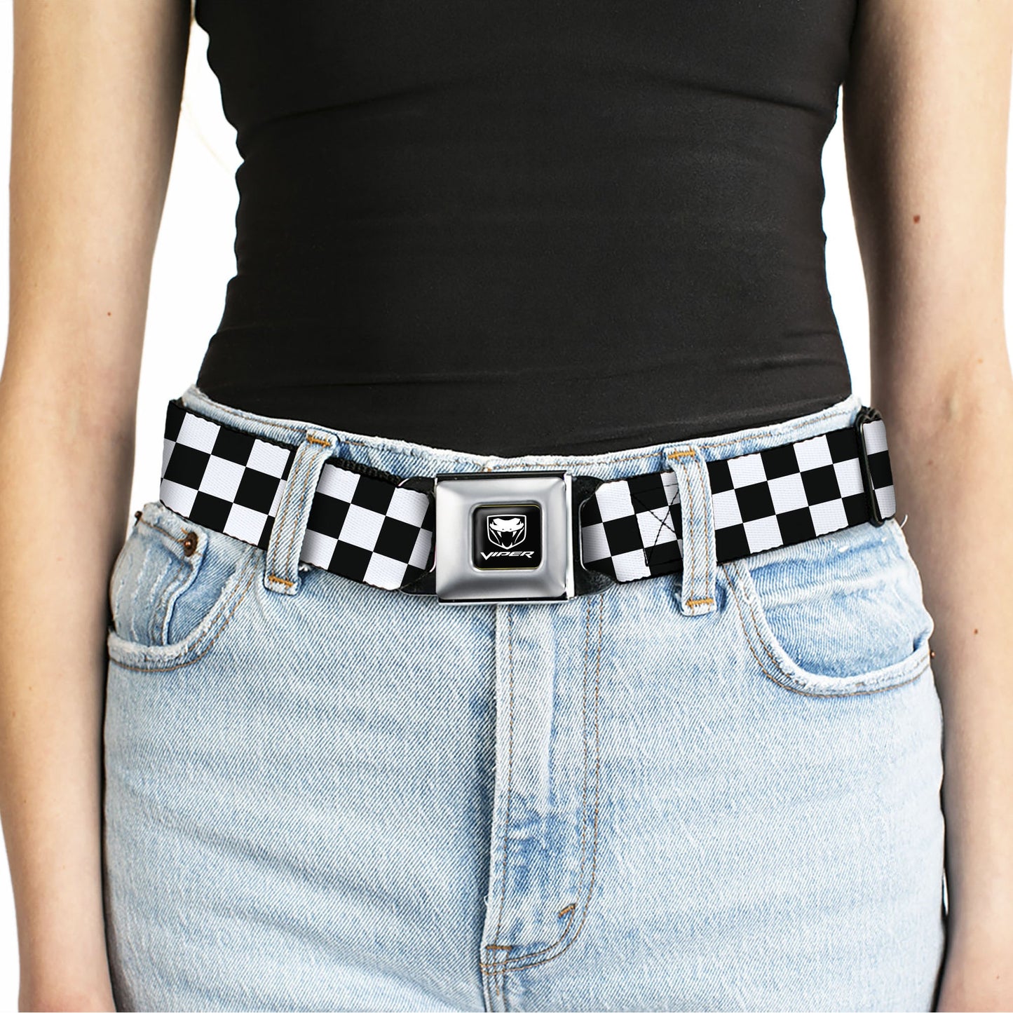 Dodge Viper Seatbelt Belt - Checker Black/White Webbing