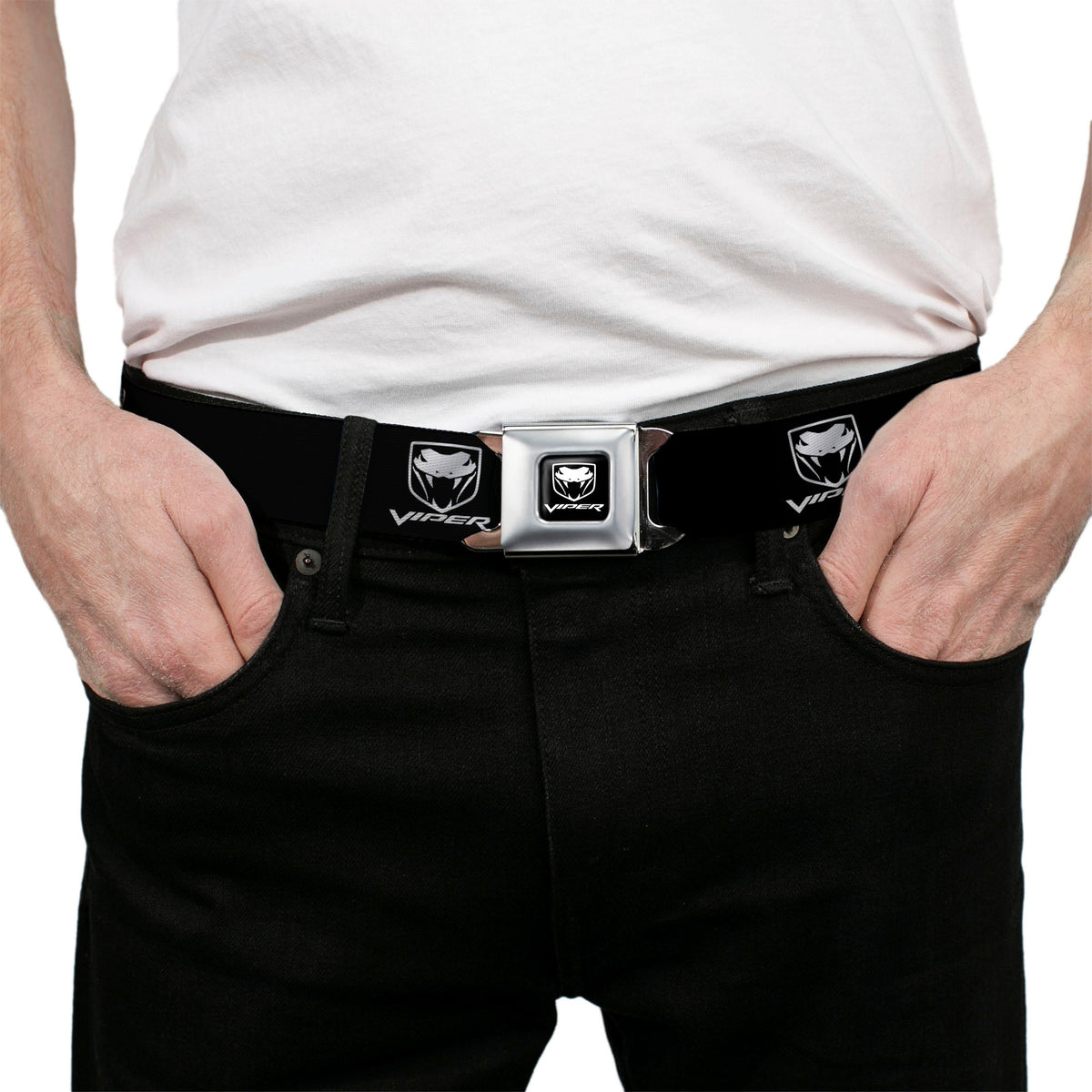Dodge Viper Seatbelt Belt - Dodge Viper Black/Silver Logo REPEAT Webbing