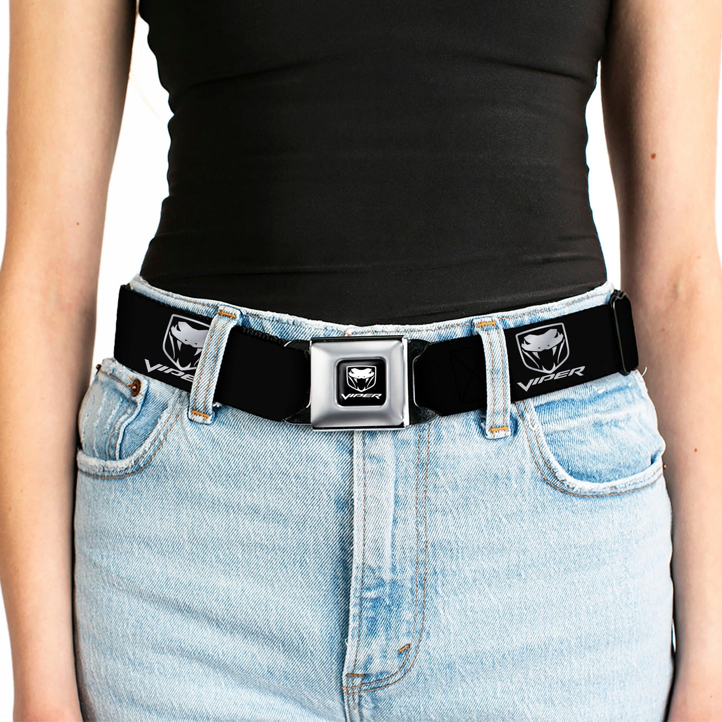 Dodge Viper Seatbelt Belt - Dodge Viper Black/Silver Logo REPEAT Webbing