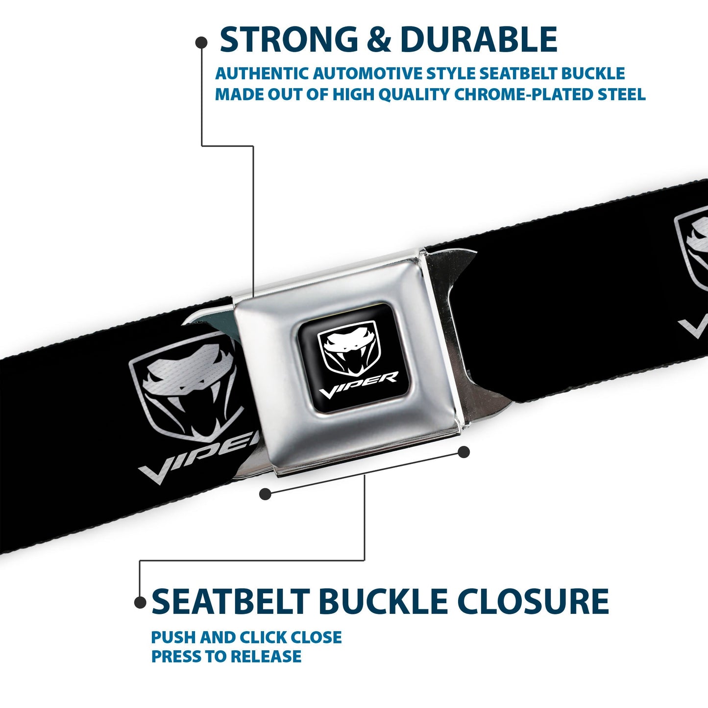 Dodge Viper Seatbelt Belt - Dodge Viper Black/Silver Logo REPEAT Webbing