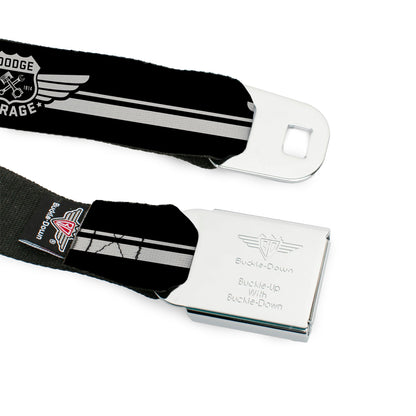 DODGE GARAGE Emblem Full Color Light Gray Black Seatbelt Belt - DODGE GARAGE Emblem Stripe Black/White Webbing