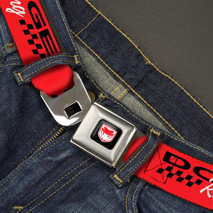 Dodge Viper Logo Full Color Black/White/Red Seatbelt Belt - DODGE RACING Text Checker Red/Black/White Webbing