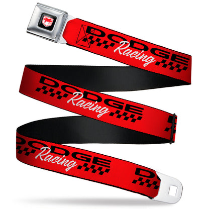 Dodge Viper Logo Full Color Black/White/Red Seatbelt Belt - DODGE RACING Text Checker Red/Black/White Webbing