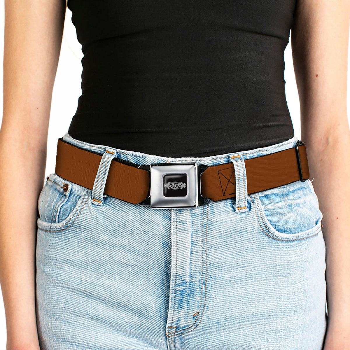 Ford Emblem Seatbelt Belt - Brown Webbing