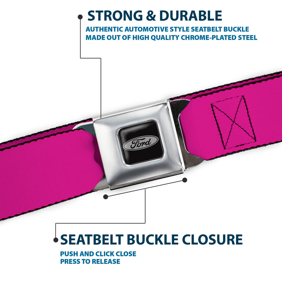 Ford Emblem Seatbelt Belt - Fuchsia Webbing