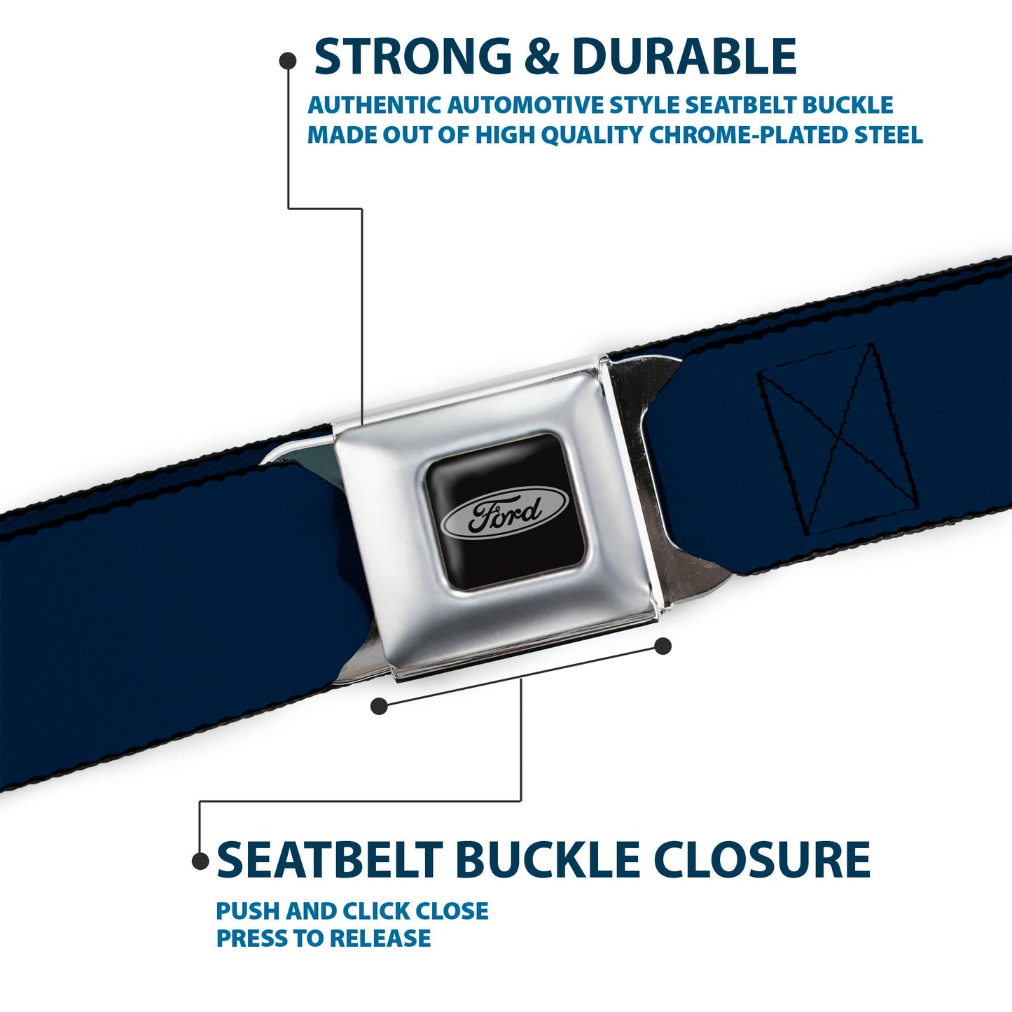 Ford Emblem Seatbelt Belt - Navy Webbing