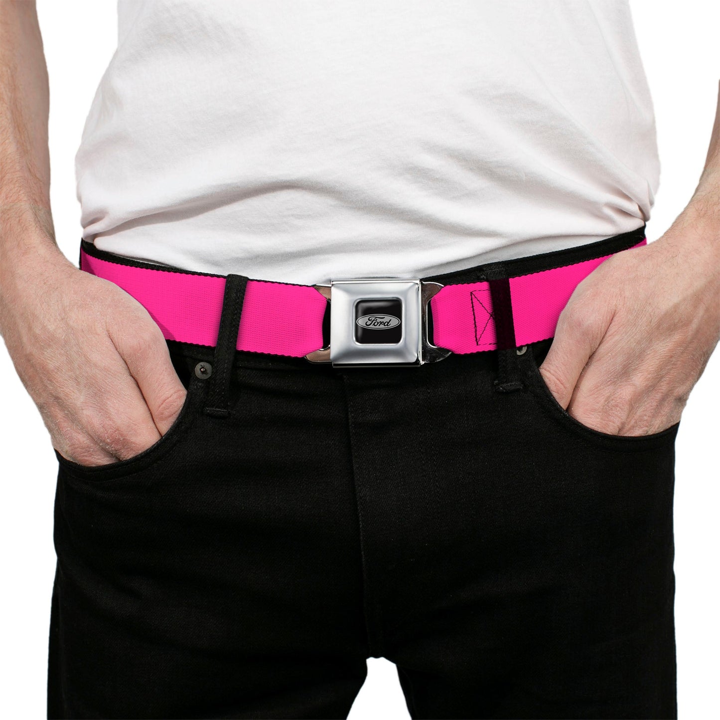 Ford Emblem Seatbelt Belt - Neon Pink Webbing