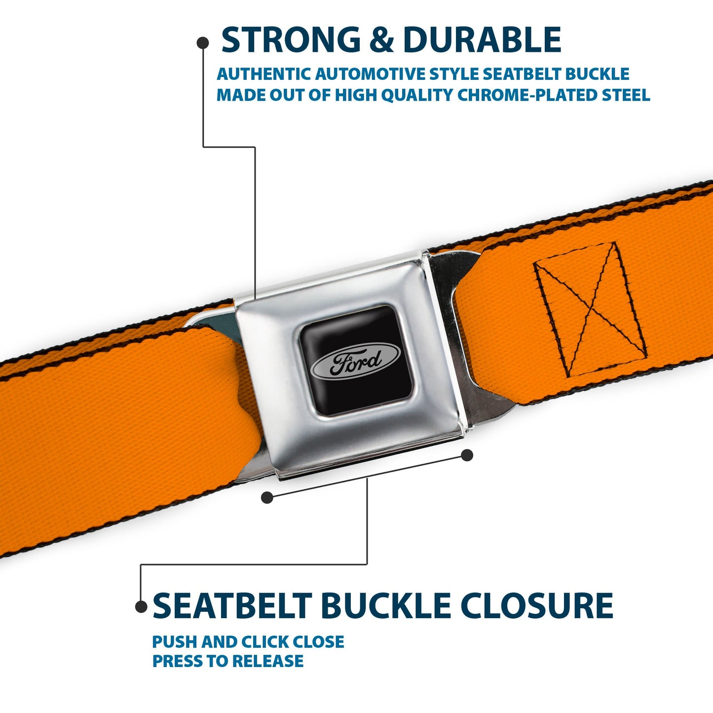 Ford Emblem Seatbelt Belt - Orange Webbing