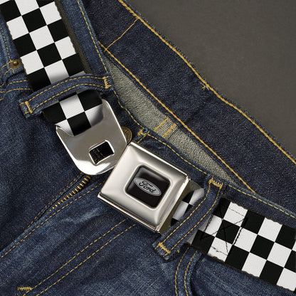 Ford Emblem Seatbelt Belt - Checker Black/White Webbing