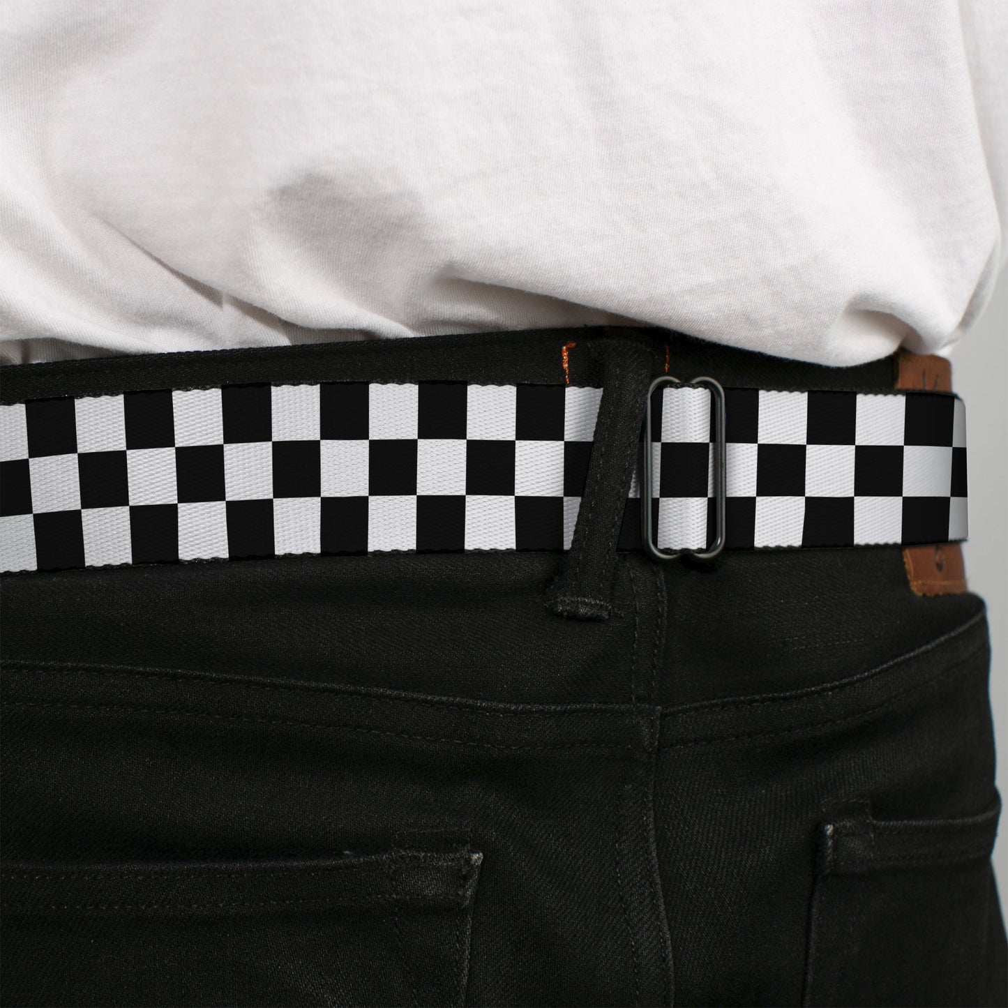 Ford Emblem Seatbelt Belt - Checker Black/White Webbing