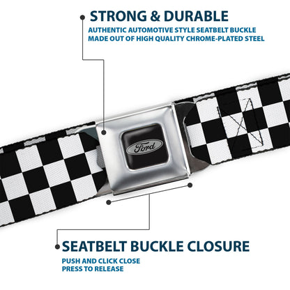 Ford Emblem Seatbelt Belt - Checker Black/White Webbing