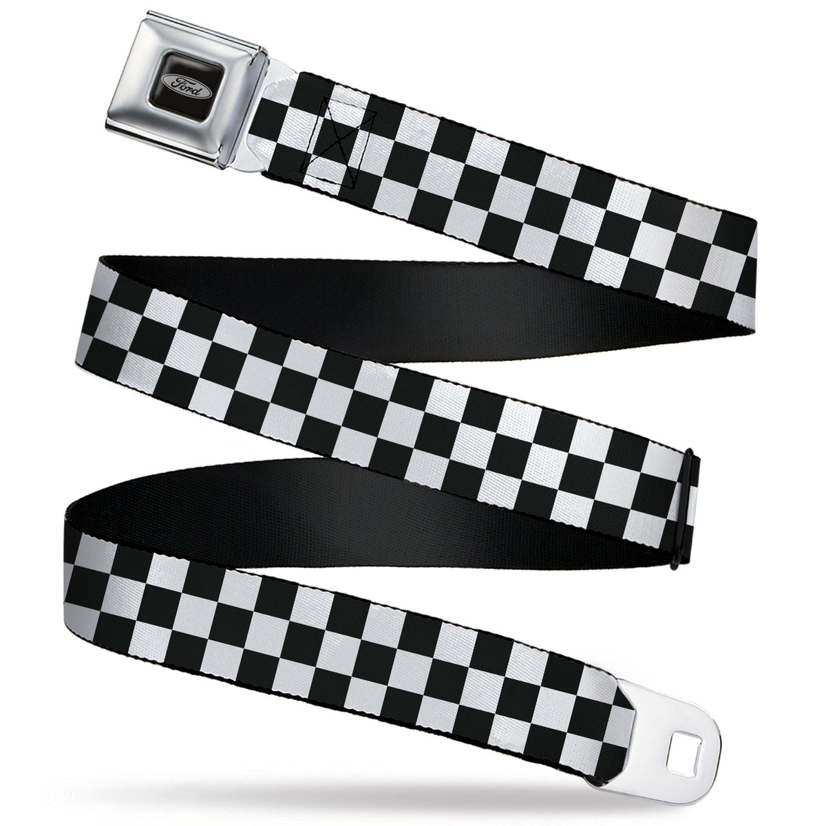 Ford Emblem Seatbelt Belt - Checker Black/White Webbing