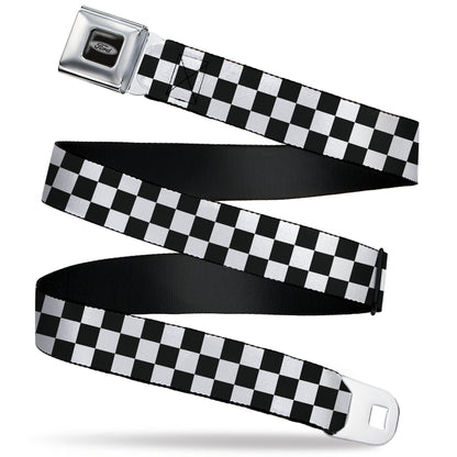 Ford Emblem Seatbelt Belt - Checker Black/White Webbing