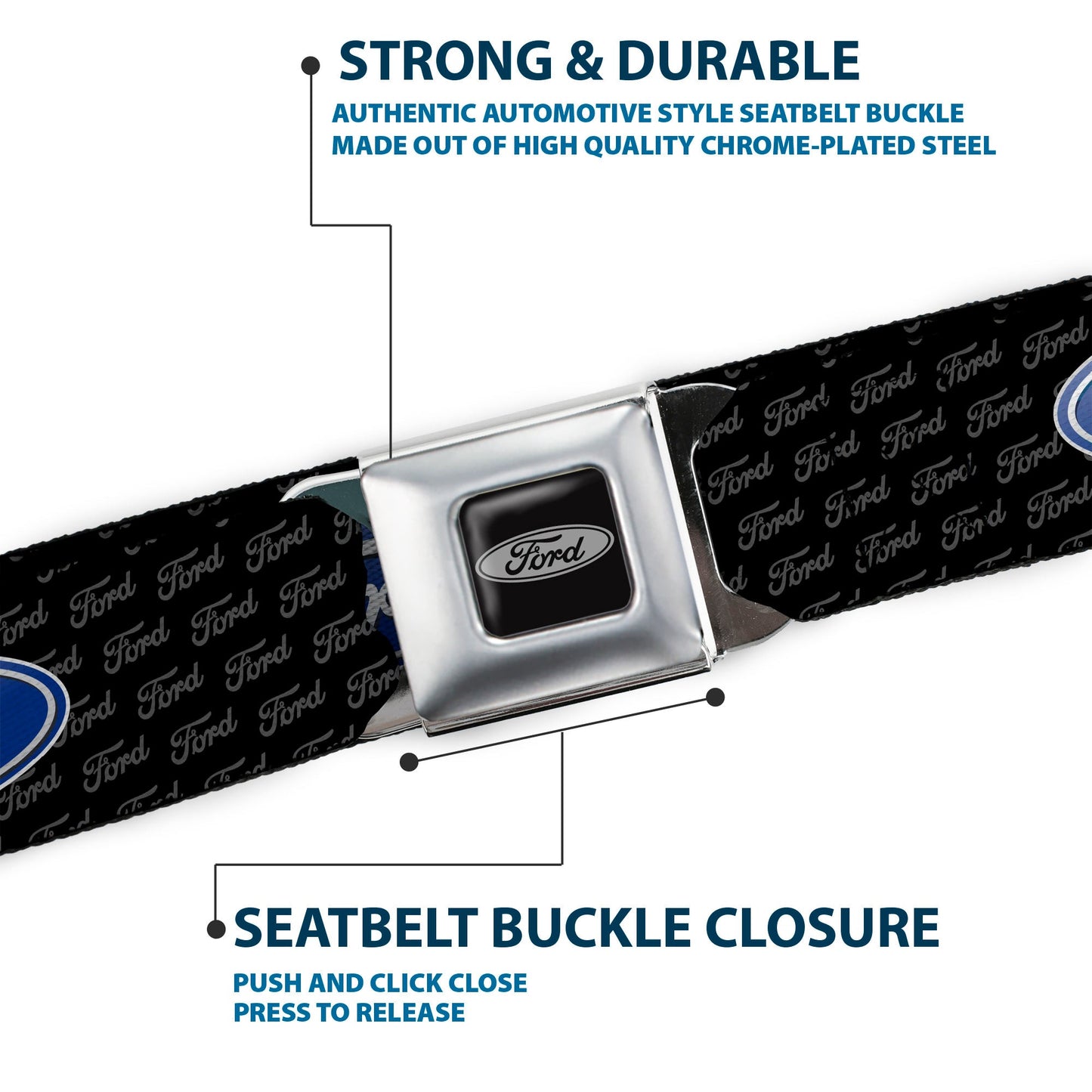 Ford Emblem Seatbelt Belt - Ford Oval REPEAT w/Text Webbing