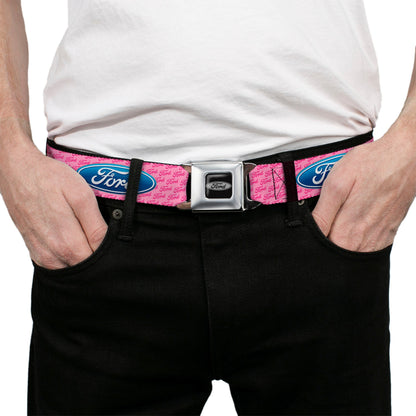 Ford Emblem Seatbelt Belt - Ford Oval w/Text PINK REPEAT Webbing