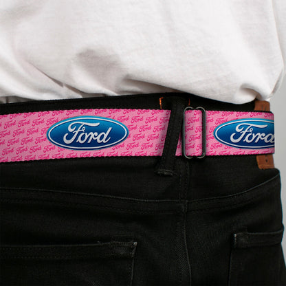 Ford Emblem Seatbelt Belt - Ford Oval w/Text PINK REPEAT Webbing