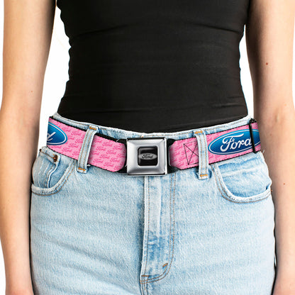 Ford Emblem Seatbelt Belt - Ford Oval w/Text PINK REPEAT Webbing