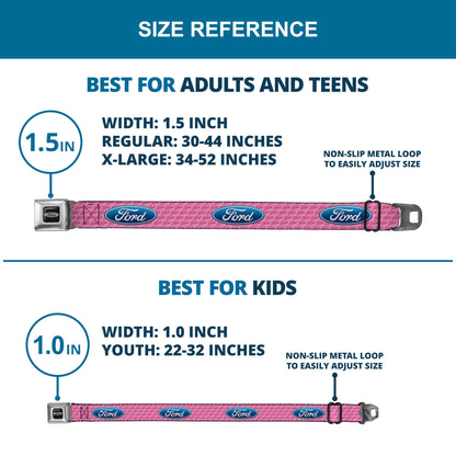 Ford Emblem Seatbelt Belt - Ford Oval w/Text PINK REPEAT Webbing