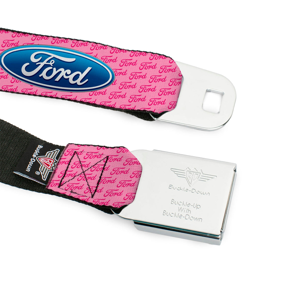 Ford Emblem Seatbelt Belt - Ford Oval w/Text PINK REPEAT Webbing