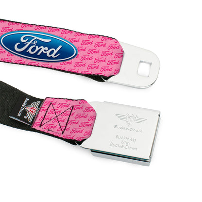 Ford Emblem Seatbelt Belt - Ford Oval w/Text PINK REPEAT Webbing