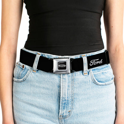 Ford Emblem Seatbelt Belt - FORD Script Single Black/White Webbing